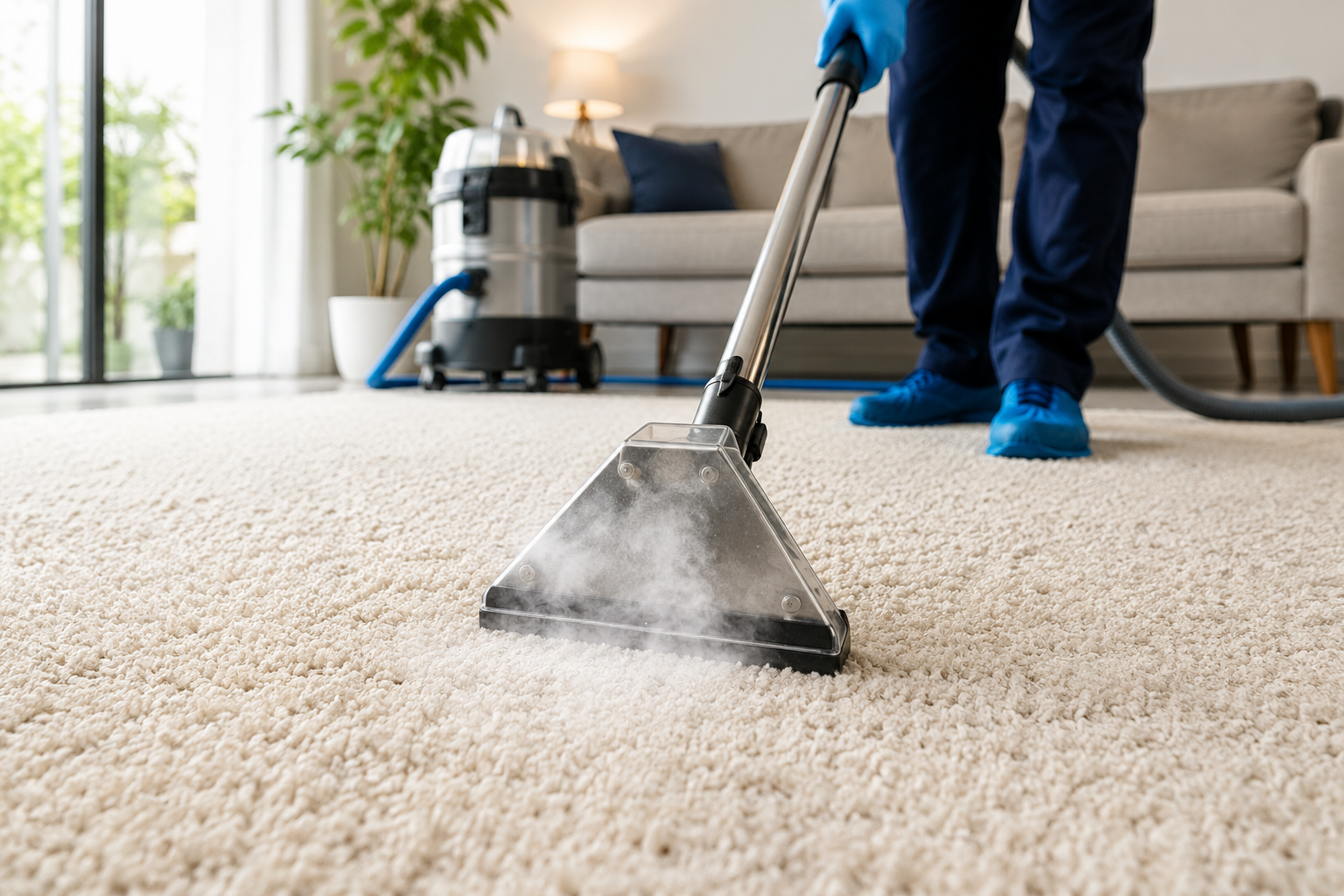 Carpet being steam cleaned