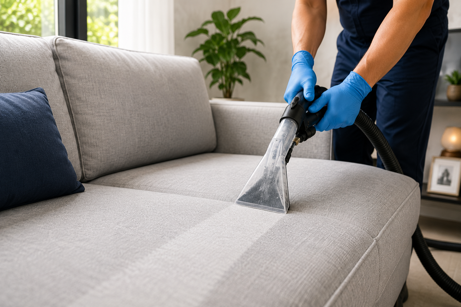Fresh, clean fabric sofa in a living room