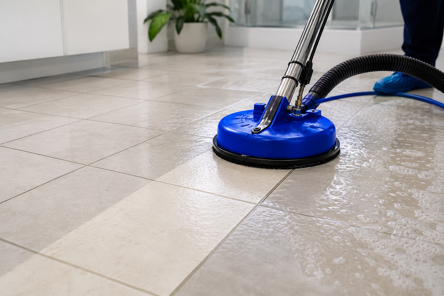 Sparkling clean bathroom tiles and grout